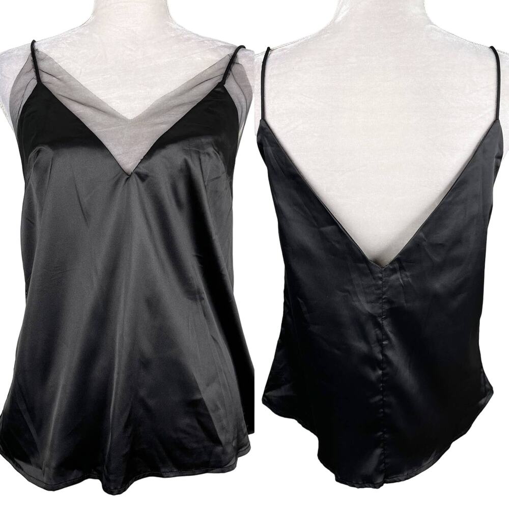 Vera & Lucy Black Satin Top Large Spaghetti Strap Sexy New